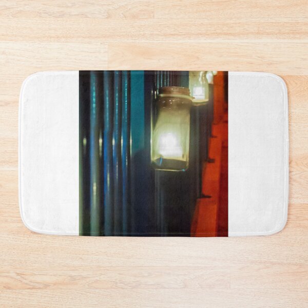 Item preview, Night Train Car Interior With Glowing Lanterns Along Blue Railing Creates Moody, Cinematic Travel Scene designed and sold by Nmallia.