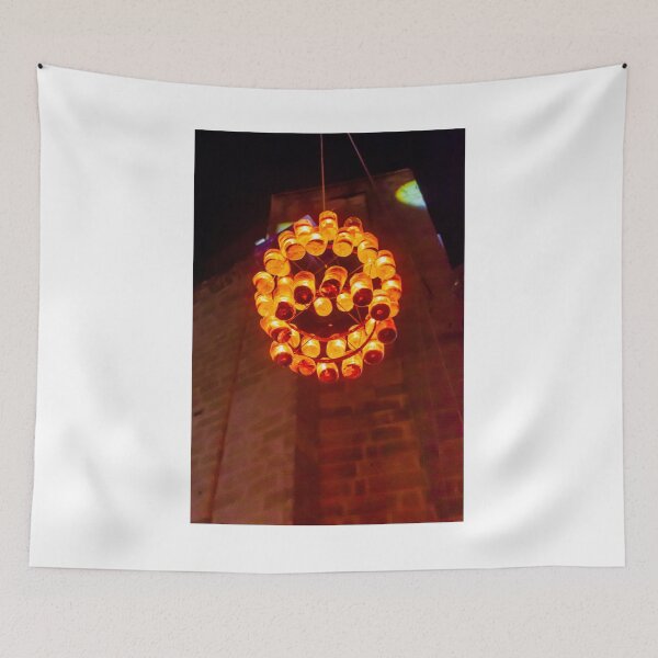 Item preview, Orange Glass Sphere Chandelier: Hanging Lantern Art Installation Over City Night Scene designed and sold by Nmallia.