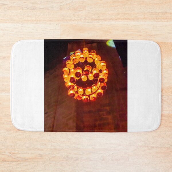 Item preview, Orange Glass Sphere Chandelier: Hanging Lantern Art Installation Over City Night Scene designed and sold by Nmallia.