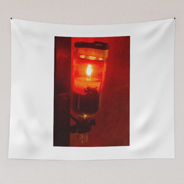 Item preview, Red Glass Lantern With Candle Light In Warm Dark Cozy Evening Setting Ambience designed and sold by Nmallia.