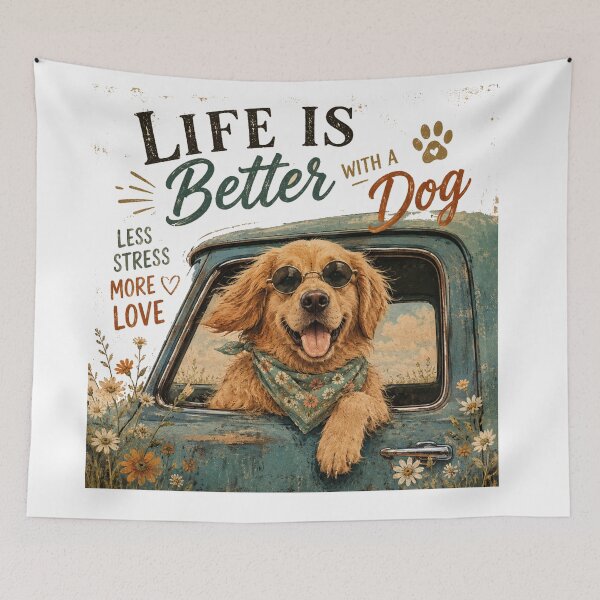 Item preview, Life Is Better With A Dog - Vintage Golden Retriever Truck designed and sold by GenZFashion000.