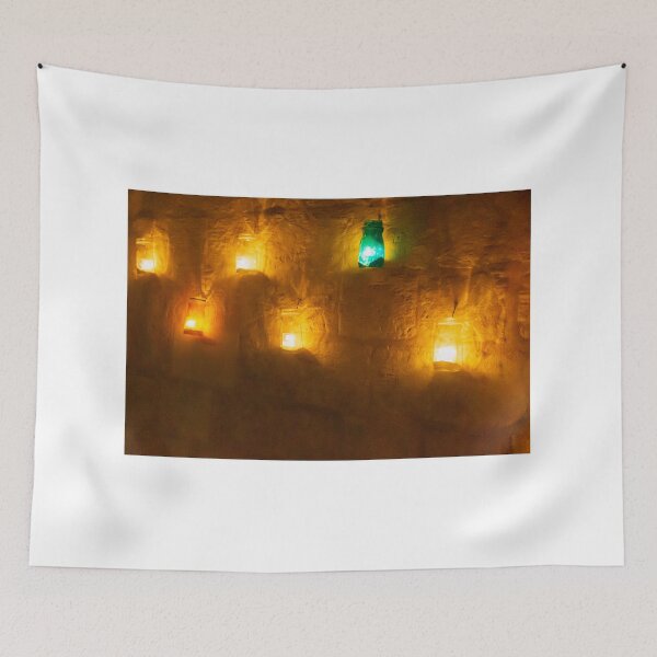 Item preview, Warm Lantern Wall Display With Hanging Jars Creates Cozy Night Ambiance In A Rustic Cave Setting designed and sold by Nmallia.