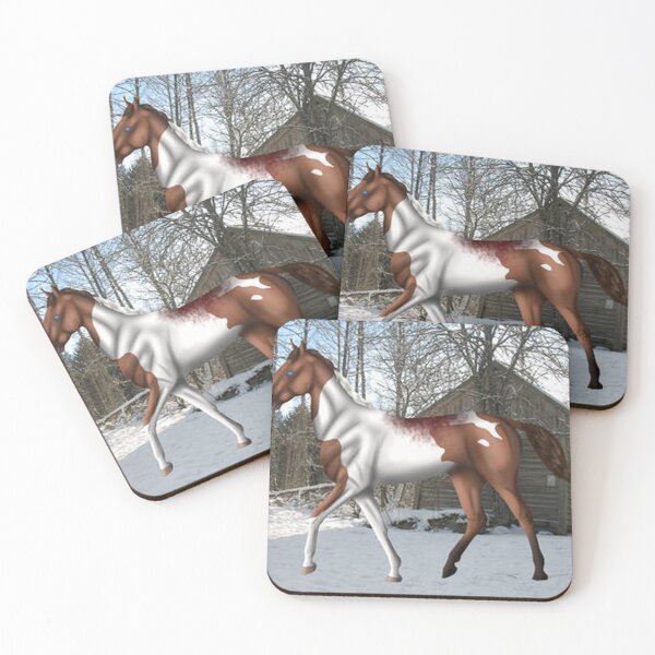 Item preview, Brown and White Pinto Horse in Winter Woodland designed and sold by JannikHolzer.