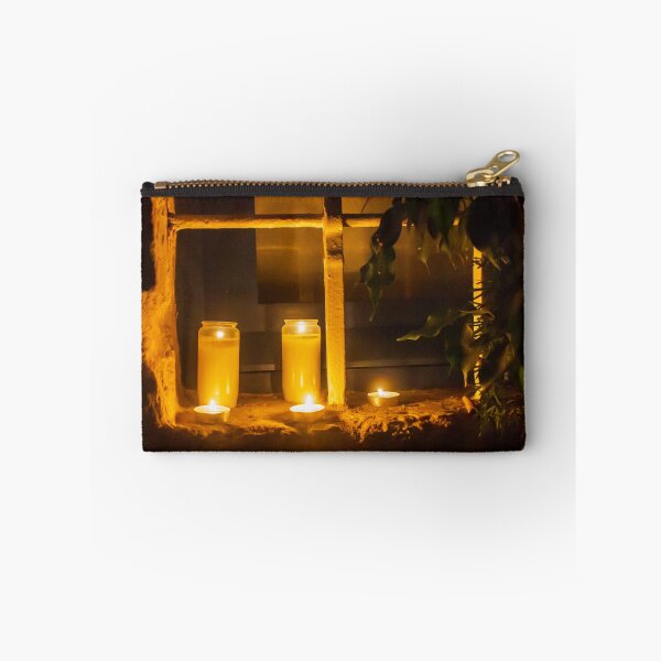 Item preview, Warm Candlelight In Glass Jars On Stone Ledge By Window At Night Creating Cozy Evening Mood designed and sold by Nmallia.
