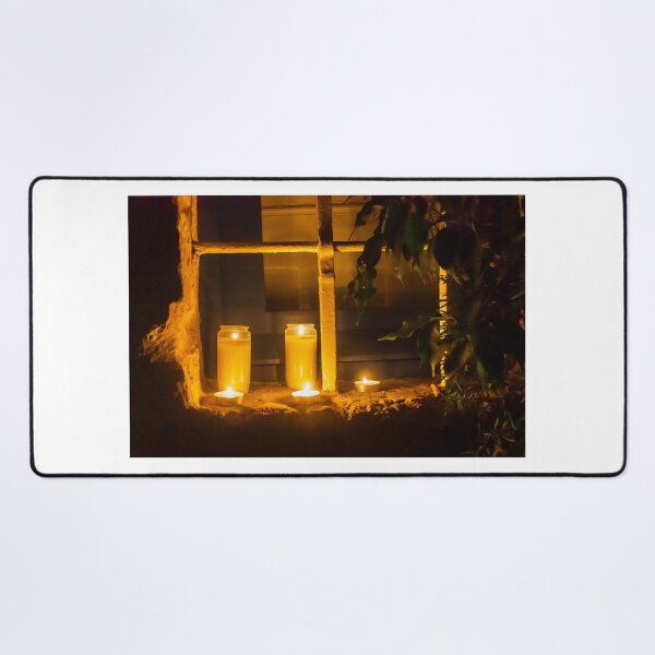 Item preview, Warm Candlelight In Glass Jars On Stone Ledge By Window At Night Creating Cozy Evening Mood designed and sold by Nmallia.