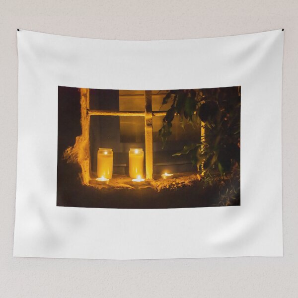 Item preview, Warm Candlelight In Glass Jars On Stone Ledge By Window At Night Creating Cozy Evening Mood designed and sold by Nmallia.