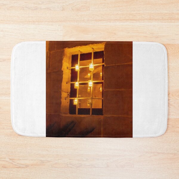 Item preview, Warm Candlelight Window Grill In A Stone Wall Creates Cozy Nighttime Ambiance Setting designed and sold by Nmallia.