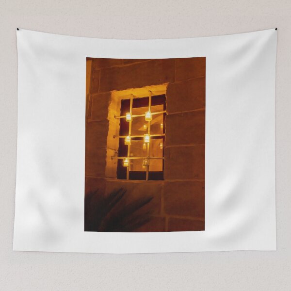 Item preview, Warm Candlelight Window Grill In A Stone Wall Creates Cozy Nighttime Ambiance Setting designed and sold by Nmallia.