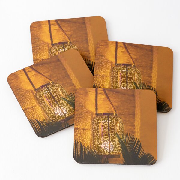 Item preview, Warm Moroccan Lantern Glow Illuminates Cozy Indoor Setting With Stone Wall and Palm Leaves designed and sold by Nmallia.