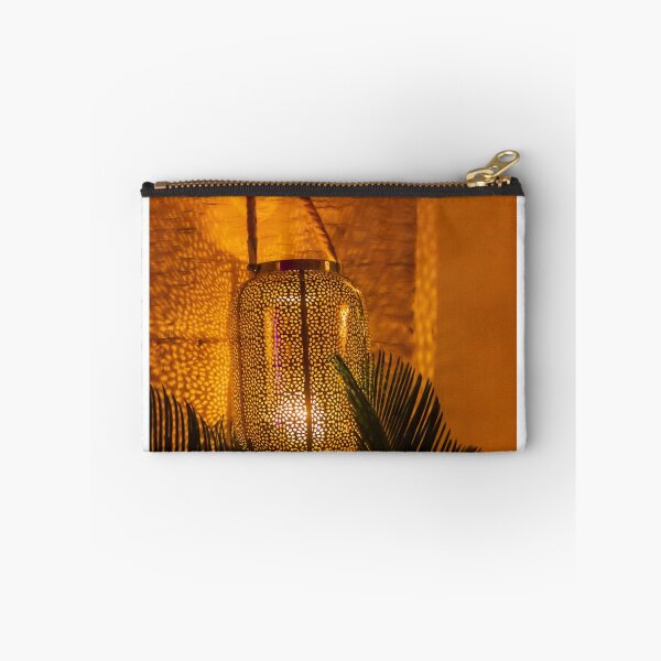 Item preview, Warm Moroccan Lantern Glow Illuminates Cozy Indoor Setting With Stone Wall and Palm Leaves designed and sold by Nmallia.