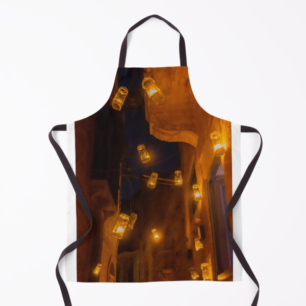 Item preview, Warm Amber Jar Lanterns Dangling Over Narrow Night Alley Creating Cozy Street Scene Atmosphere Warmth designed and sold by Nmallia.