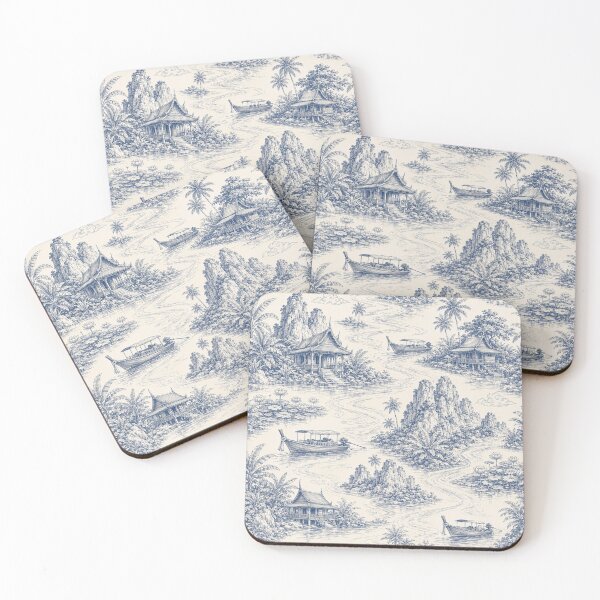 Item preview, Indigo Thai River Journey Toile designed and sold by Thanat Pattern Studio.