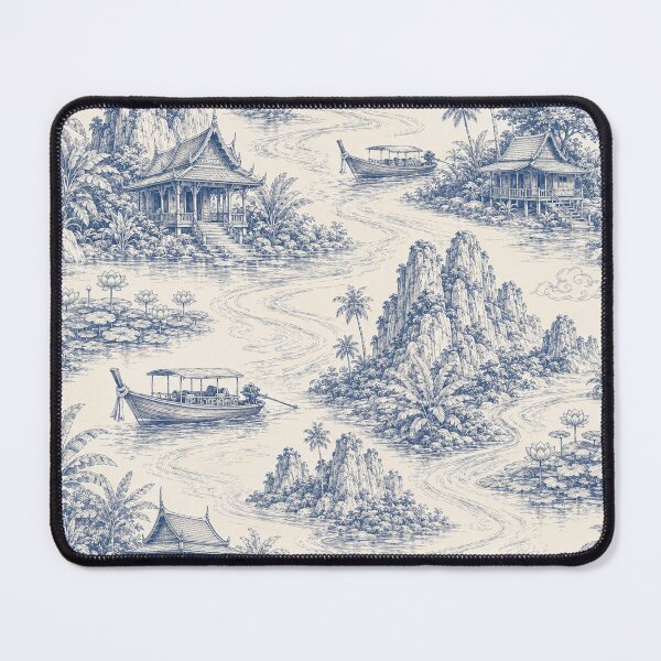 Item preview, Indigo Thai River Journey Toile designed and sold by Thanat Pattern Studio.