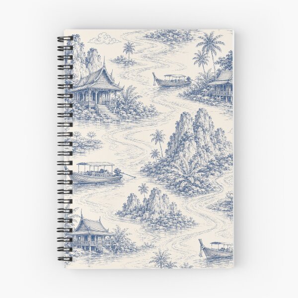 Item preview, Indigo Thai River Journey Toile designed and sold by Thanat Pattern Studio.