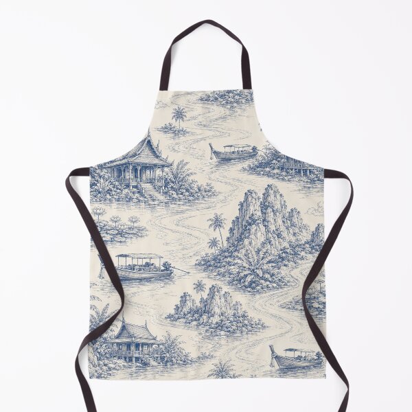 Item preview, Indigo Thai River Journey Toile designed and sold by Thanat Pattern Studio.