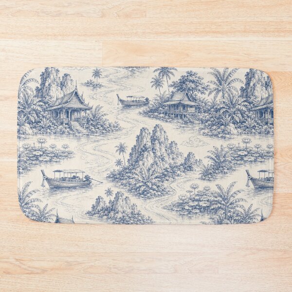 Item preview, Indigo Thai River Journey Toile designed and sold by Thanat Pattern Studio.