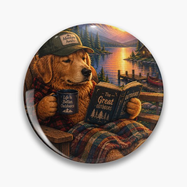 Item preview, Cozy Golden Retriever Reading Mountain Lake Illustration designed and sold by lovepower.