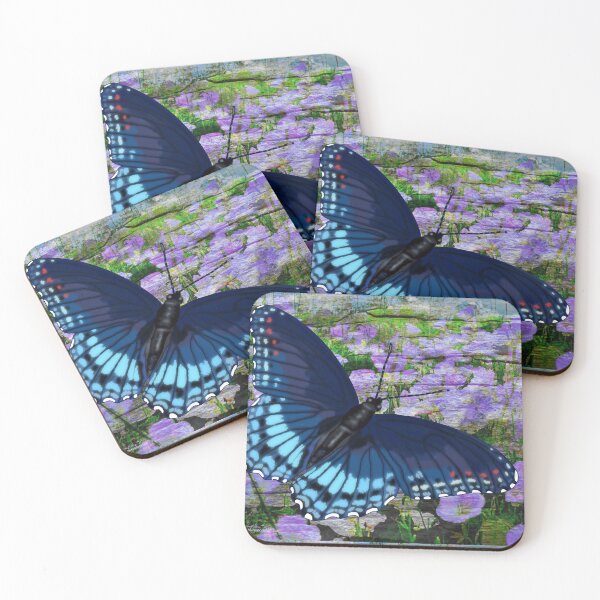 Item preview, Red-Spotted Admiral Butterfly Over Field of Light Purple Flower Blooms designed and sold by michaelasamples.