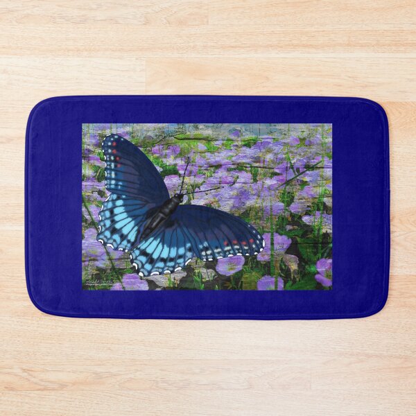 Item preview, Red-Spotted Admiral Butterfly Over Field of Light Purple Flower Blooms designed and sold by michaelasamples.