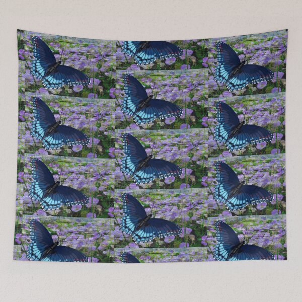 Item preview, Red-Spotted Admiral Butterfly Over Field of Light Purple Flower Blooms designed and sold by michaelasamples.