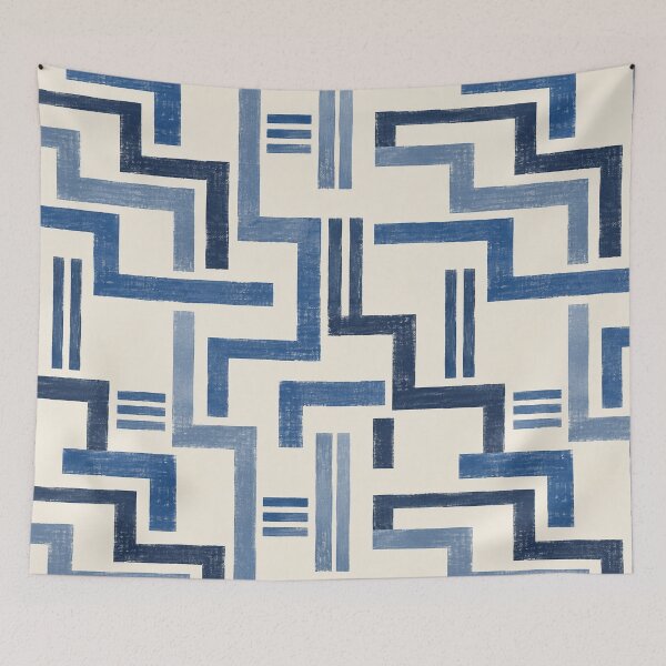 Aperçu de l'œuvre Lignes bleues côtières entrelacées brisées créée et vendue par Thanat Pattern Studio.