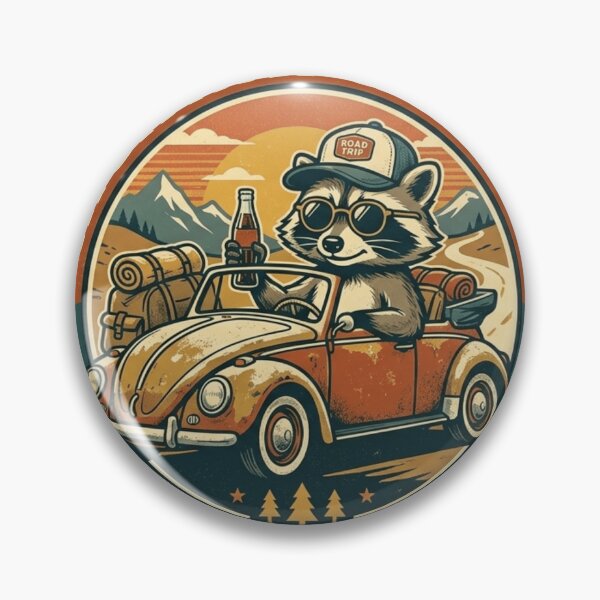 Item preview, Highway Hills Road Trip Raccoon Vintage Convertible Badge designed and sold by lovepower.