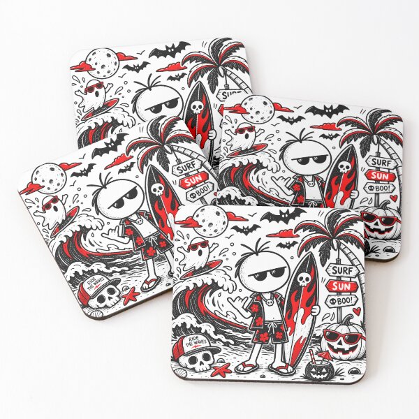 Item preview, Halloween Surf T-shirt – Surfer, Ghost and Tropical Pumpkin designed and sold by J-Impression.