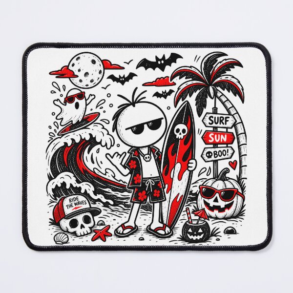 Item preview, Halloween Surf T-shirt – Surfer, Ghost and Tropical Pumpkin designed and sold by J-Impression.
