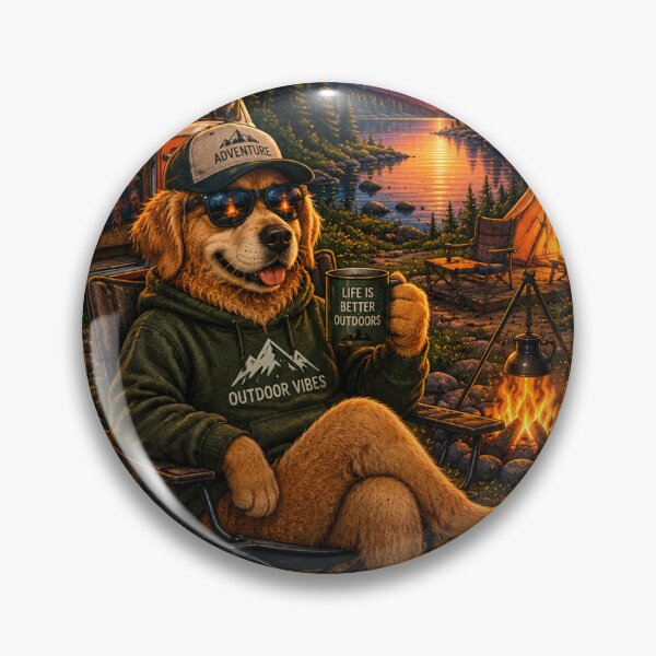 Item preview, Cozy Golden Retriever Camping Mountain Sunset Illustration designed and sold by lovepower.