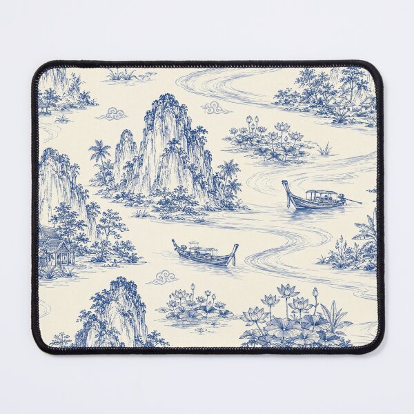 Item preview, Indigo Thai Riverscape Toile designed and sold by Thanat Pattern Studio.