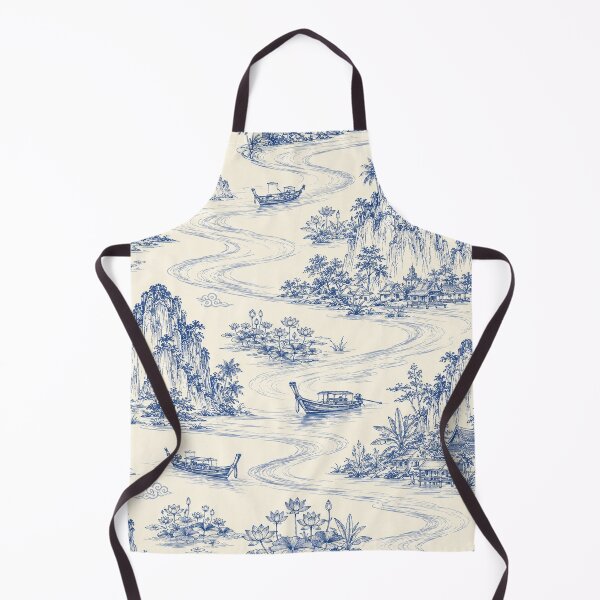 Item preview, Indigo Thai Riverscape Toile designed and sold by Thanat Pattern Studio.
