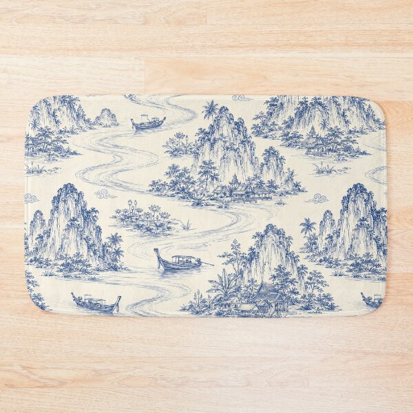 Item preview, Indigo Thai Riverscape Toile designed and sold by Thanat Pattern Studio.