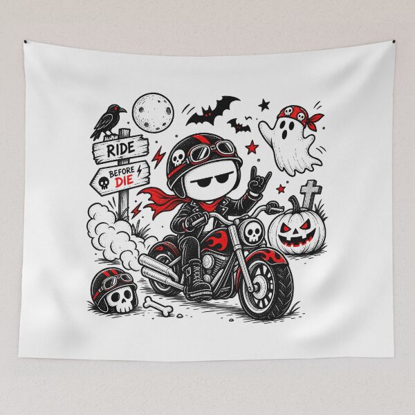 Aperçu de l'œuvre T-shirt Halloween Motard – Ride Before Die créée et vendue par J-Impression.