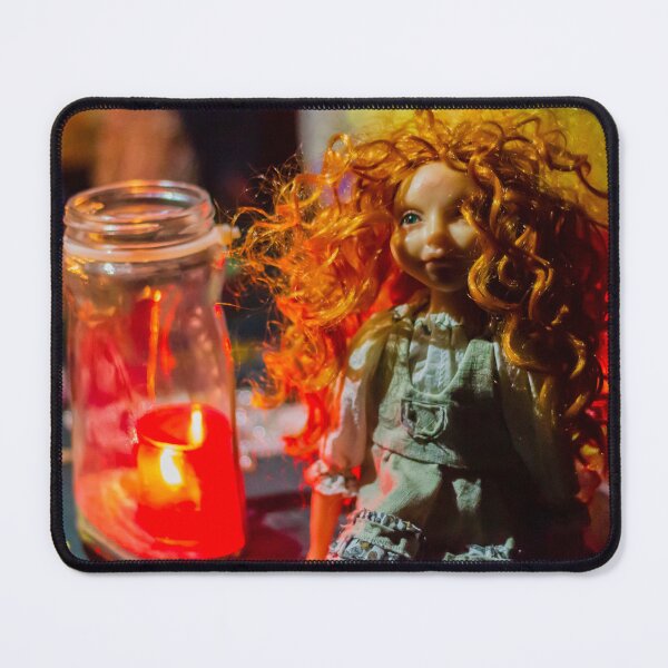 Item preview, Doll With Curly Hair Beside a Lit Red Candle in a Colorful, Festive Party SceneA porcelain Doll With Curly Hair Beside a Lit Red Candle in a Colorful, Festive Party Scene designed and sold by Nmallia.
