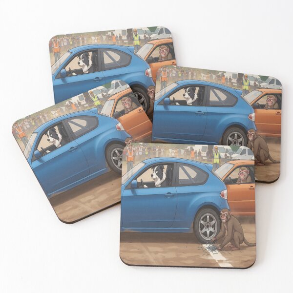 Item preview, Chimpanzee Driving Blue Car Funny Primate Art Print designed and sold by AfresStudio.