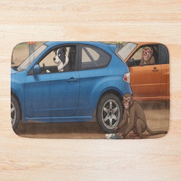 Item preview, Chimpanzee Driving Blue Car Funny Primate Art Print designed and sold by AfresStudio.