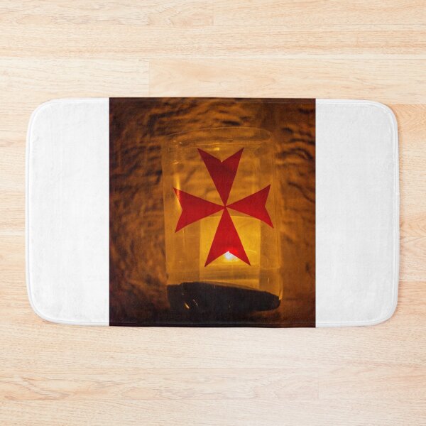 Item preview, Amber Lantern With Red Maltese Cross Symbol and Candle Glow in Dim Night Setting designed and sold by Nmallia.