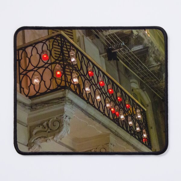 Item preview, Night Balcony With Ornate Railing And Red Lanterns Hanging Along The Edge designed and sold by Nmallia.