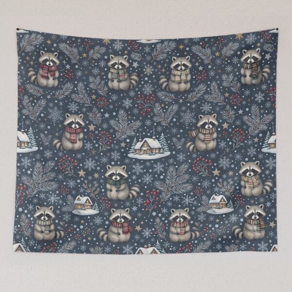 Item preview, Cute Winter Raccoon Scarf – Cozy Woodland Snowflake & Cabin Pattern designed and sold by Ameliajohanson.