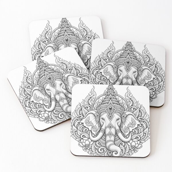 Item preview, Sacred Thai Elephant Lotus Line Art designed and sold by mamhew2456.