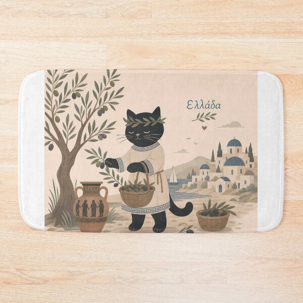 Item preview, Greek Cat Olives Greece Mediterranean Art designed and sold by Wandered North.