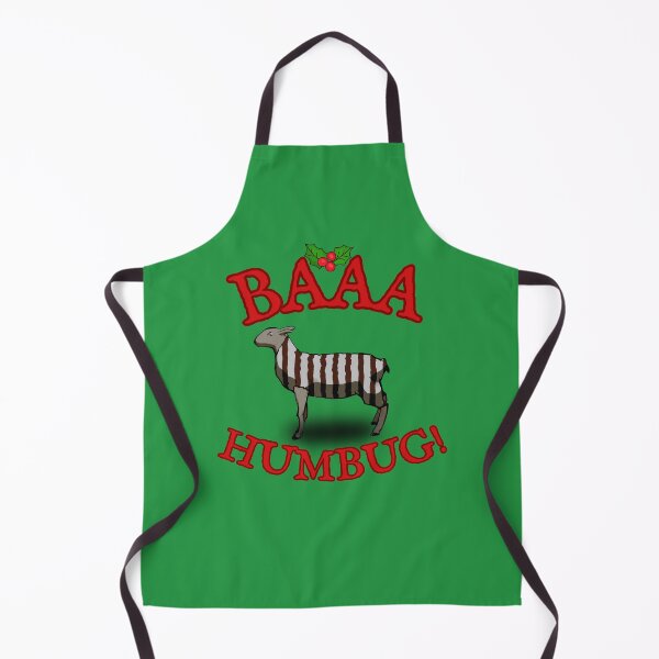 Artikelvorschau, Weihnachtsschürze mit mürrischem Schaf – Baa humbug! entworfen und verkauft von HeathWayPrints.