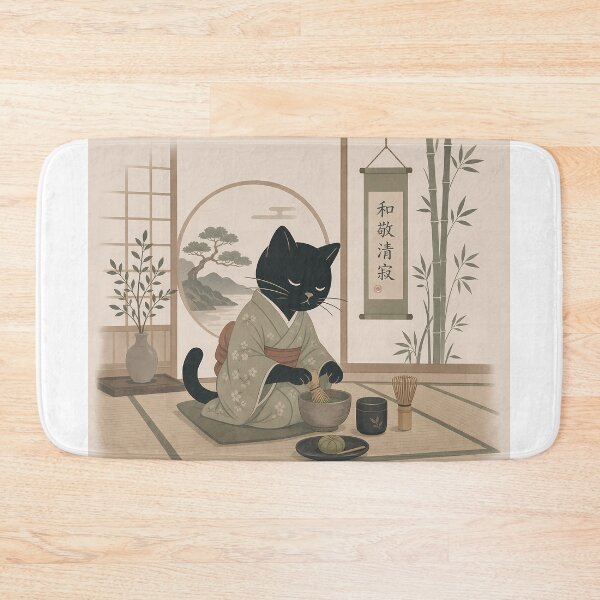 Item preview, Japanese Cat Tea Ceremony Japan Zen Art designed and sold by Wandered North.