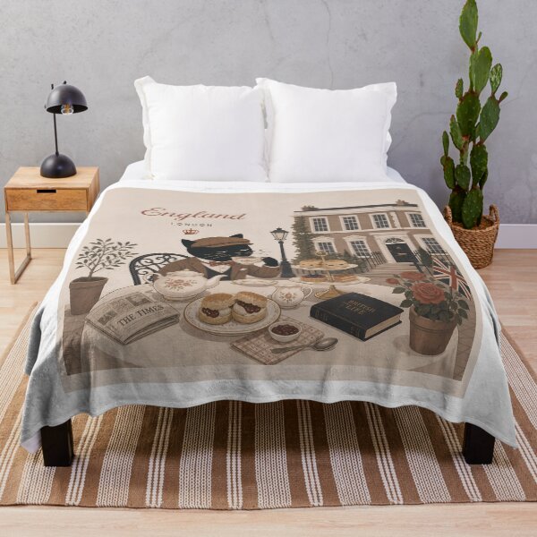 Item preview, English Cat Tea Time London Afternoon Art designed and sold by Wandered North.