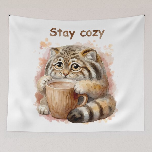 Item preview, Cute Stay Cozy Pallas Cat Coffee Mug Watercolor designed and sold by PawtopiaArt.