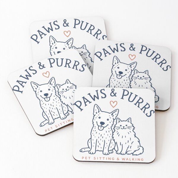 Item preview, Paws and Purrs Pet Sitting Walking Dog Cat Friends Line Art designed and sold by Yellowriversss.