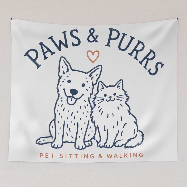 Item preview, Paws and Purrs Pet Sitting Walking Dog Cat Friends Line Art designed and sold by Yellowriversss.