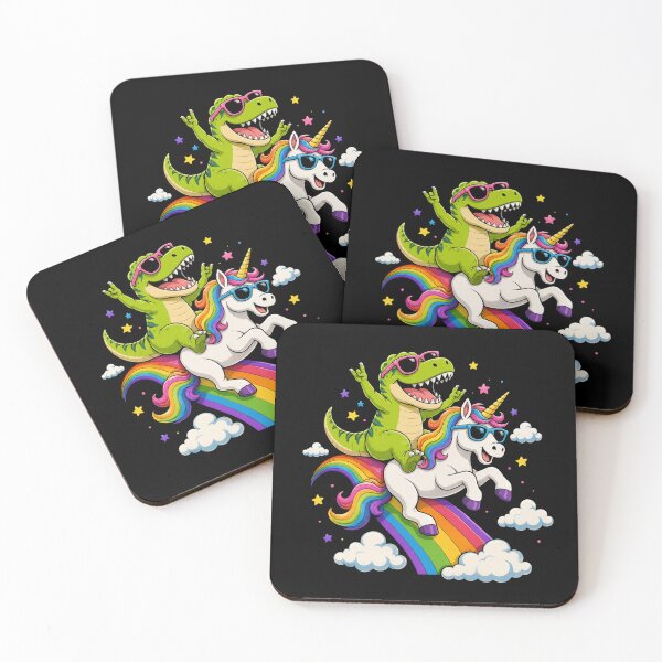 Item preview, Funny Dinosaur Riding Rainbow Unicorn Retro Adventure designed and sold by Moizento.