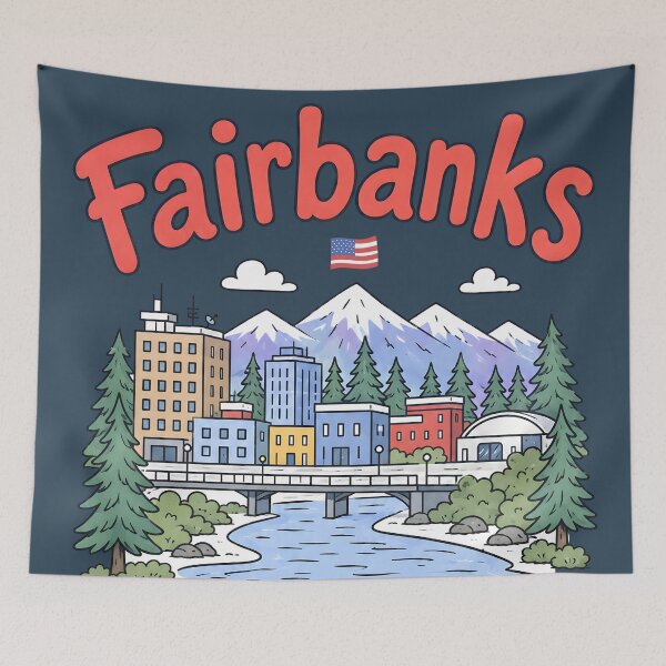 Item preview, Fairbanks Alaska Cute Pastel Cityscape  designed and sold by HowToCanadian.
