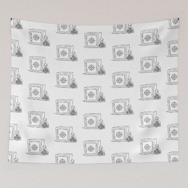Item preview, Doodle illustration of a secure vault containing bags of coins designed and sold by rasagamastore.